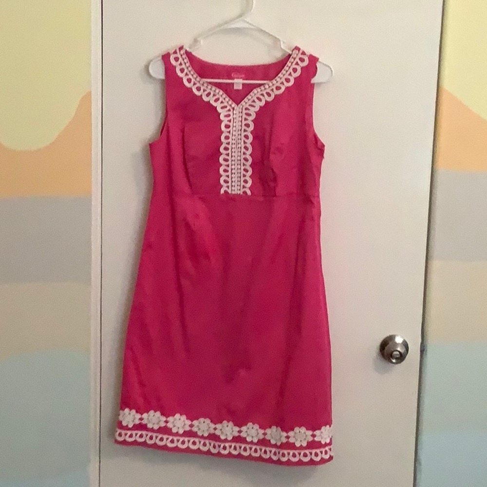 Pappagallo Hot Pink Lace Accent Cotton Sundress